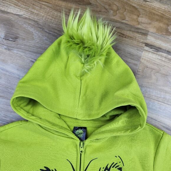 🔸️NWT The Grinch Green Zippered Hoodie Sweatshirt Youth XLarge - Picture 4 of 11